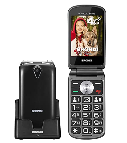 BRONDI Amico mio 4G Telefono Cellulare per Anziani GSM DUAL SIM con Tasti Grandi, Funzione SOS, Controllo Remoto, Volume Alto, Nero