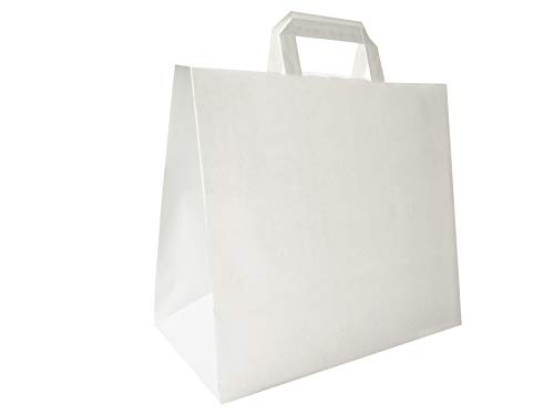 Carte Dozio - Shopper in Kraft con fondo quadro, color Bianco, maniglia piatta, f.to cm 32+17x29, cf 25 pz