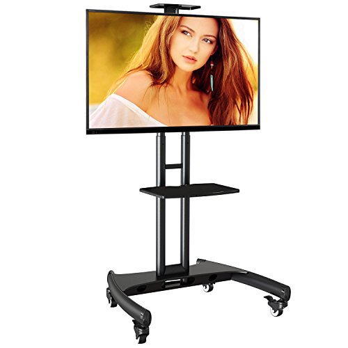 Ergosolid Supporto TV da pavimento mobile con ruote per schermi LCD LED Plasma e TV curvi da 32  a 70  (81-178 cm) con portata max. 45,5 kg, doppia mensola