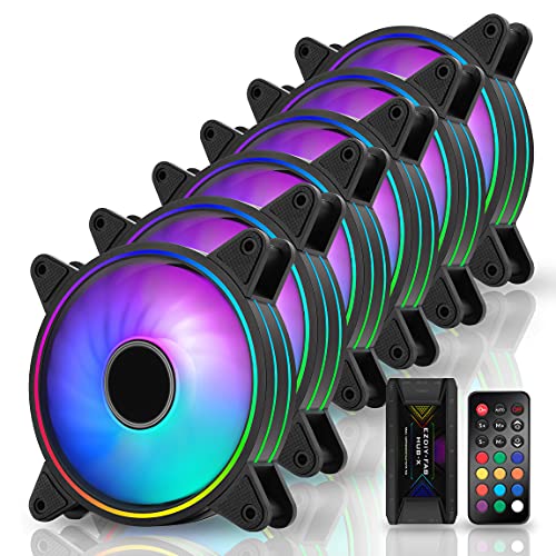 EZDIY-FAB Moonlight Ventole Case RGB da 120 mm con Fan Hub X e Telecomando,Scheda Madre Aura SYNC,Controllo della velocità,Ventilatore Indirizzabile per PC Case-6 Pack