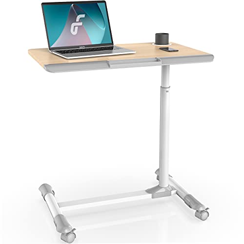 Fenge Tavolino per Pc Regolabile in Altezza 65×44cm Pneumatic Laptop Computer Mobile Desk Cart con 4 Ruote Girevoli, Slot per tazza e porta telefono (Bianco) ST650006WO