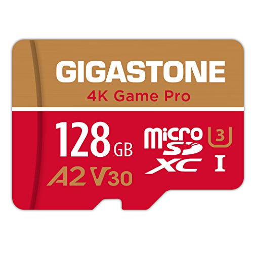 Gigastone Scheda di Memoria Micro SDXC da 128 GB, 4K Game Pro Serie, A2 U3 UHS-1 V30, Velocità Fino a 100 50 MB s. (R W). Specialmente per Fotocamere Videocamera Nintendo Switch, con Adattatore SD