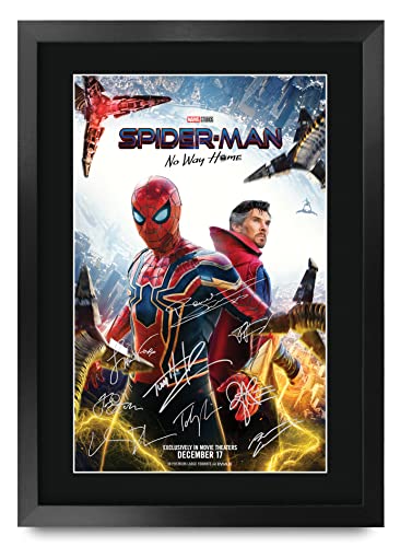 HWC Trading A3 FR Spider-Man: No Way Home Movie Poster di Tom Holland Firmato Regalo incorniciato A3 Spiderman Spider Man Stampato Autograph Regali Stampa Foto Display