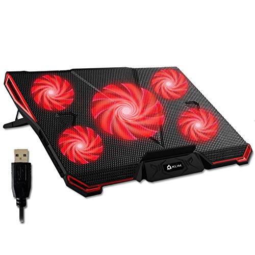 KLIM Cyclone - Base di Raffreddamento PC Portatile + Laptop Stand con 5 ventole + Il Miglior Supporto Raffreddatore + Cooling Pad Gaming PS5 PS4 Xbox One + Rosso + Nuova Versione 2022