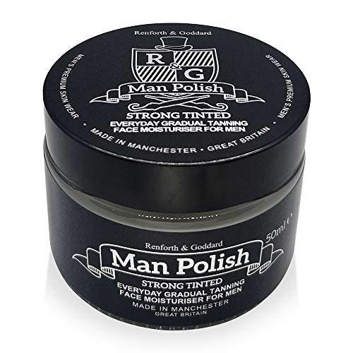 Man Polish Strong Tinted - Crema idratante per il viso autoabbronzante graduale, da uomo, di alta qualità, 50 mL