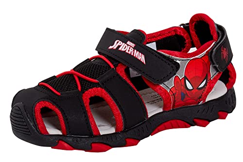 Marvel Spiderman, sandali sportivi per bambini, punta chiusa, scarpe da passeggio facili da fissare cinghie regolabili, Nero, 30 EU