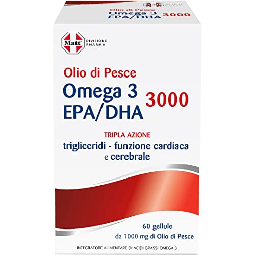 Matt Integratore Alimentare di Olio di Pesce Omega 3 EPA DHA 3000, 60 Gellule