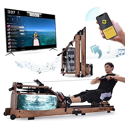 Merax - Vogatore ad acqua con funzione pieghevole, vogatore in legno di frassino con monitor LCD Bluetooth APP, vogatore per allenamento indoor per home fitness (Natura)