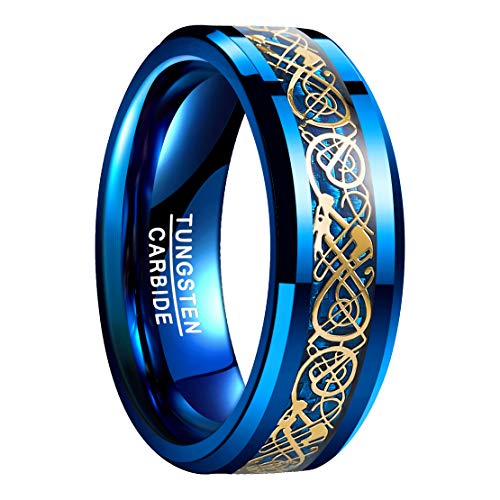 Nuncad Anello celtico blu + blu in fibra di carbonio 8 mm largo per donna   uomo, unisex Anello in tungsteno per tutti i giorni, matrimonio, taglia 57 (17)