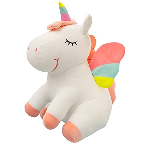 Peluche a forma di unicorno, con ali arcobaleno e ali kawaii, per bambini, 25 cm, colore: bianco (25CM 9.8Inch, white)