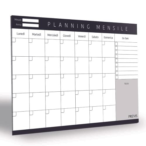 Previs Planner Mensile A4 da Tavolo con 50 Fogli a Strappo. Calendario personalizzato Stile Minimal con Vista per Mese, Profetto come Organizer Personale.