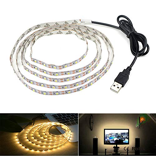 Striscia di illuminazione LED, retroilluminazione TV USB, 6.56 Ft 2 m, LED per televisori HD da 40-60 pollici, non impermeabile, bianco caldo