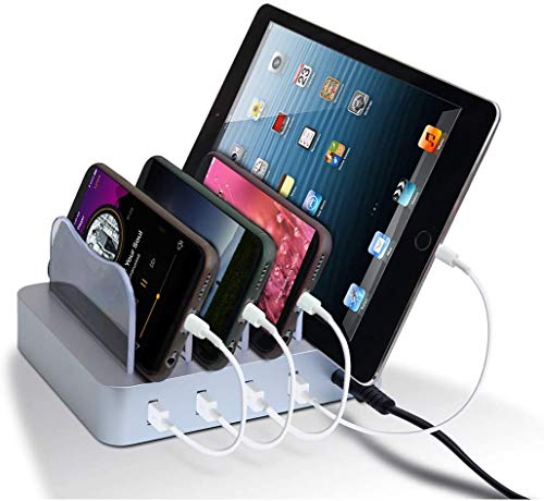 VIMC Stazione di Ricarica con Interruttore Caricatore USB 4 Porte Caricatore USB Supporto di Ricarica per Apple iPhone Samsung Smartphone Tablet Kindle