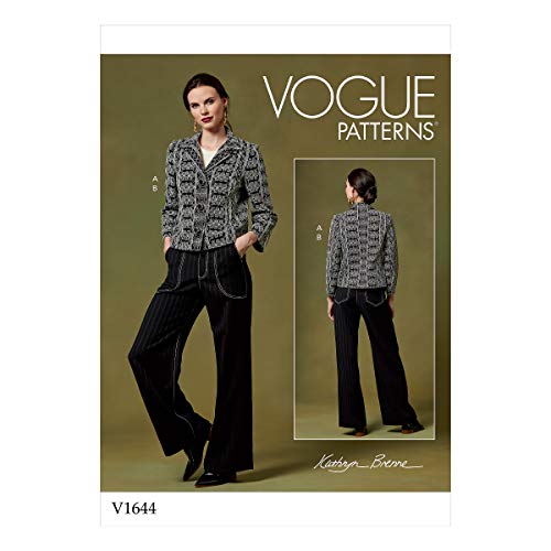 Vogue Patterns-V1644A5 - Cartamodello per abiti da donna, pantaloni, tuta e pantaloncini, giacche e gilet, carta, bianco, vari