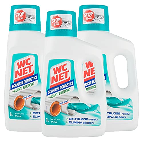 Wc Net Professional - Scarichi Domestici con Agenti Biologici, Trattamento Liquido, Fragranza Pino, 1000 ml x 3 Confezioni