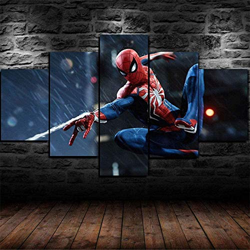 wodclockyui 5 Quadro Stampa - Spiderman Hero Pittura 5 Quadri su Tela Pittura e Poster Art Deco HD da Parete per Interni 200 cm x 100 cm Senza Cornice