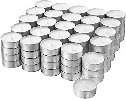 100 Candele da tè Tealight senza profumo in contenitore di metallo (bianco, 100 candeline) candele da tè - 100 candele - bianco - senza fragranza
