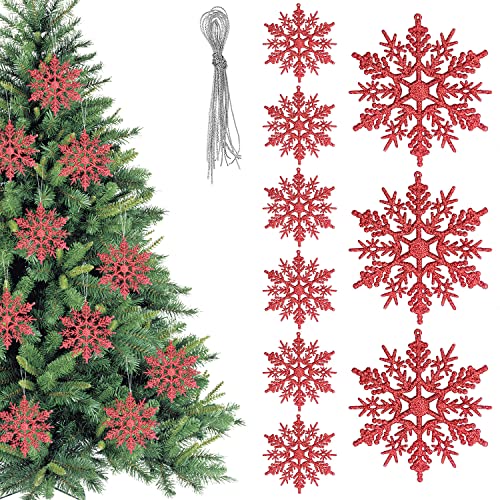 36 Pcs Fiocchi di Neve Glitter di Ornamenti, Fiocchi di Neve Glitter di Ornamenti,Decorazione Domestica Fiocchi di Neve in plastica,Fiocchi di Neve Decorazione dell Albero di Natale (Rosso)