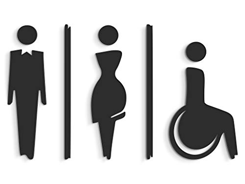 3DP Signs - Targa Bagno a Rilievo Nero (15 cm) - Set Adesivo Toilette di Design SA112 - Targhette Bagno Uomo Donna disabile - Adesivi WC disabili Restroom