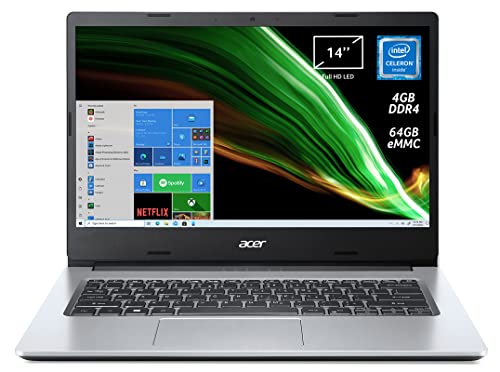 Acer Aspire 1 A114-33-C2TS PC Portatile, Notebook con Processore Intel Celeron N4500, Ram 4 GB DDR4, eMMC 64 GB, Display 14  FHD, Scheda Grafica Intel UHD, Microsoft 365, Windows 10 Home in S mode