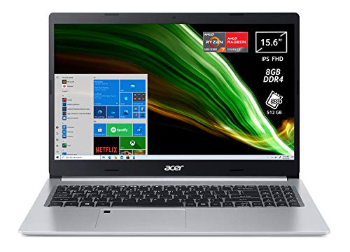 Acer Aspire 5 A515-45-R2J2 PC Portatile, Notebook, AMD Ryzen 7 5700U, RAM 8 GB DDR4, 512 GB PCIe NVMe SSD, Display 15.6  FHD IPS LED LCD, AMD Radeon, USB Type-C, Win 10 Home, Spessore 17.9 mm, Silver