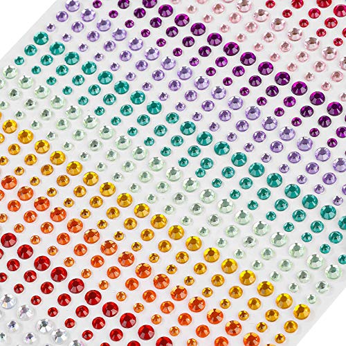 Adesivo Strass, Adesivi Fogli di Perline Multicolori autoadesivi per scrapbooking 3mm 4mm 5mm 900PCS Rotondi Gemme di Cristallo Foglio per DIY Artigianato Abbellimenti Decorazione