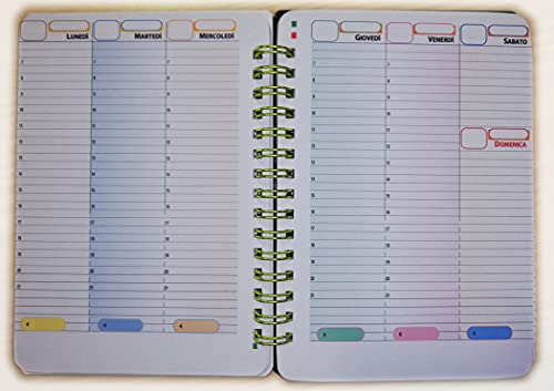 Agendina tascabile organizer  formato A6 Personal  con spirale 12x16cm - Calendario settimanale senza date Agenda perpetua - 1 settimana su 2 pagine - Italiano