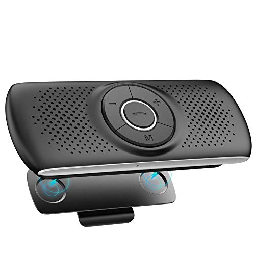 AGPTEK Vivavoce Auto Bluetooth 5.0 con Siri Assistente Comandi Vocali di Google Altoparlante Kit e Scheda TF Supporto per Aletta Parasole Connessione Automatica, Nero