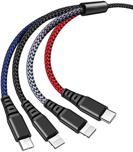 AICase Mcdodo Cavo di ricarica USB Multi universale 4 in 1, multiplo, 3 A, 1,2 m, nylon intrecciato per telefoni cellulari, tablet e altro