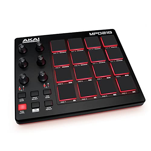 AKAI Professional MPD218 - Controller MIDI pad drum pad macchina beat maker con 16 pad, controlli assegnabili, software di produzione incluso