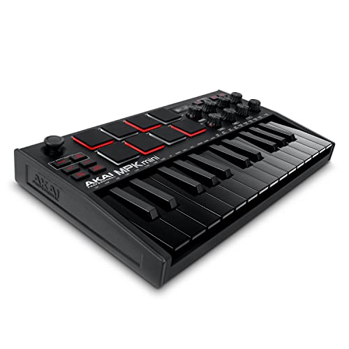 AKAI Professional MPK Mini MK3 Black – Tastiera MIDI Controller USB a 25 Note con 8 Drum Pad Retroilluminati, 8 Manopole e Software Incluso (Nero)