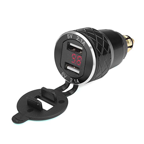 Alamor 12V-24V 4.2A Voltmetro Rosso Moto Dual USB Charger DIN Socket per Moto BMW - Nero