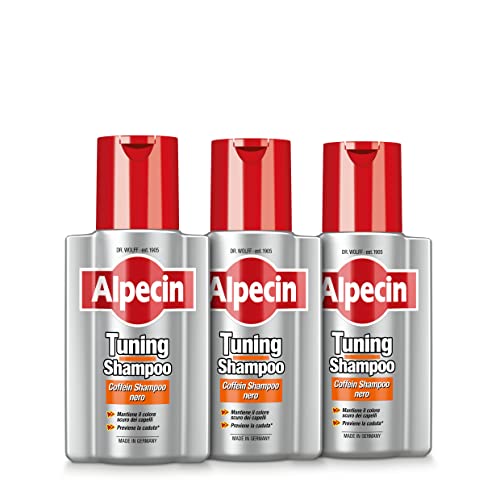 Alpecin Tuning Shampoo 3 x 200 ml | Preserva il colore scuro dei capelli e favorisce la naturale crescita dei capelli | Alpecin Coffein Shampoo black Trattamento per capelli Uomo…