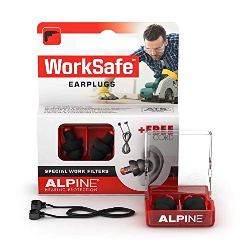 Alpine WorkSafe Tappi Auricolari - Protezione Per L’Udito Per Il Fai-Da-Te ed il Lavoro - Tappi da lavoro - Corda di sicurezza gratuita - Materiale Ipoallergenico Confortevole - Tappi Riutilizzabili