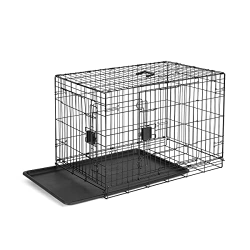 Amazon Basics Gabbia per cani in metallo, pieghevole, con vassoio di base e doppio sportello, 91,4 cm