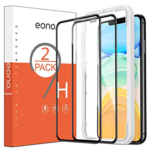 Amazon Brand - Eono 2 Pezzi Copertura Totale Pellicola Protettiva Compatibile con iPhone 11 e XR in Vetro Temperato - Copertura Totale 3D - Anti-Graffi Anti-Impronte Durezza 9H