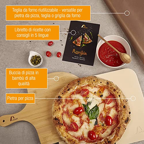 Amazy Pietra refrattaria per pizza da forno, incl. Pala in bambù, ...