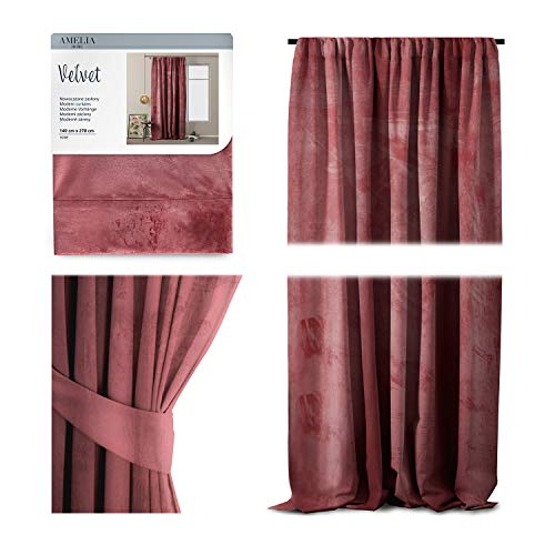 AmeliaHome, tenda in velluto 140 x 270 cm, rosa antico, 1 unità Tenda oscurante in velluto brillante per finestre.