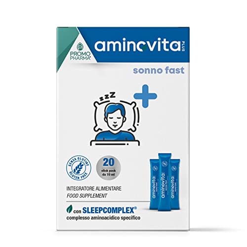 Aminovita Plus Sonno Fast - Integratore Alimentare - Formula SLEEPCOMPLEX con melatonina - Per un fisiologico rilassamento - 20 stick pack da 10 ml