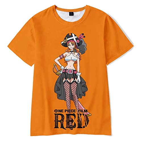 AMOMA Unisex Anime One Piece Film Red Casual Magliette Cosplay Uta Rufy Zoro Shanks T-Shirt Manica Corta(M,Nami-Orange)