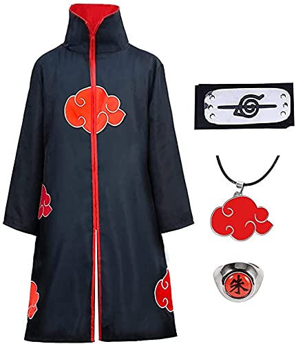 Amycute Itachi Mantello Naruto Costume per Bambini Adulti, Naruto Cappotto Fascia Anello Collana Halloween Natale Cosplay Accessori