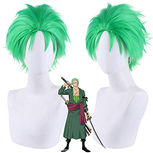 Anime di Cosplay, One Piece Roronoa Zoro Cosplay con la parrucca Cap gratuito (Color : Green)