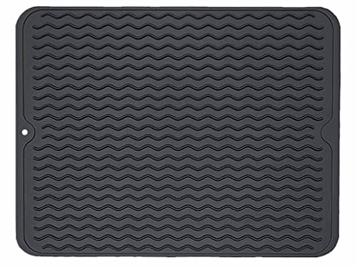 Anlising - Tappetino scolapiatti in silicone ecologico, resistente al calore, grande tappetino scolapiatti in silicone, per riporre posate e stoviglie, colore nero, 40 x 30 cm