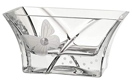 Anna s Exclusive Decor - Ciotola in vetro soffiato a mano, decorata con cristalli Swarovski + farfalla, in vetro senza piombo, piccolo centrotavola, diametro 18 cm