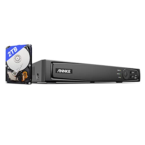 ANNKE 4K 8-Canali PoE NVR, 8MP videoregistratore di rete PoE con disco rigido da 2TB, videosorveglianza a compressione H.265+ per telecamere IP HD, supporta push di allarme, Lavora con Alexa