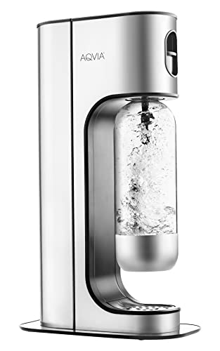 Aqvia Esclusivo gorgogliatore d acqua in acciaio inox, gorgogliatore d acqua premium   acqua frizzante soda, incl. 2x bottiglia PET senza BPA, compatibile con bombola CO2