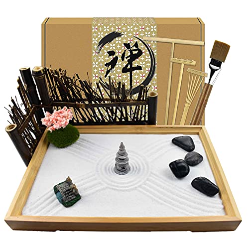 Artcome, giardino giapponese con sabbia Zen per scrivania con rastrello, supporto, accessori per tavolo da ufficio, kit mini Zen Sand Garden – regali di meditazione