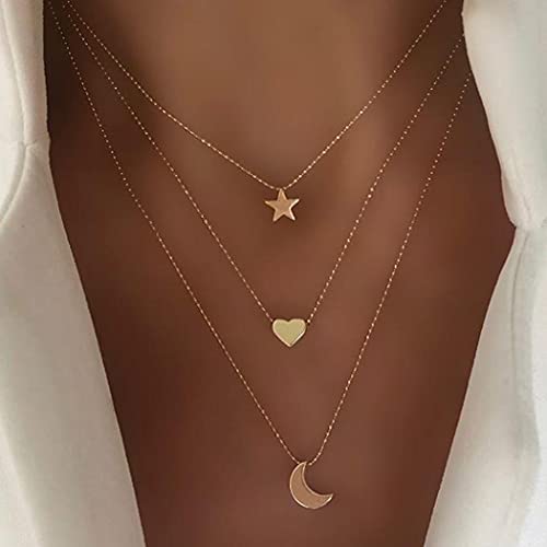 Aukmla - Collana con ciondolo a forma di stella, luna, a forma di cuore, per donne e ragazze