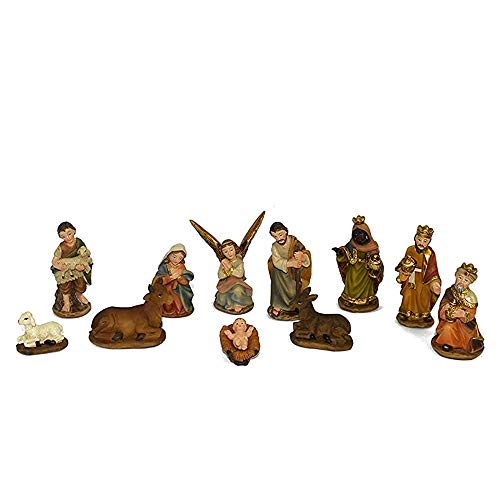 Aurora Store Set Mini Natività Classica Presepe Statuine in Resina con 11 soggetti Personaggi da h. 3 cm Giuseppe Maria Gesù Bambino Re Magi Asinello Bue