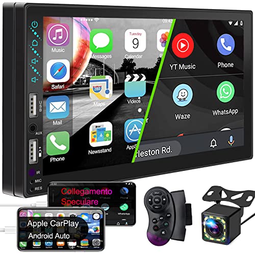 Autoradio 2 Din Compatibile con Apple CarPlay&Android Auto,7 pollici HD Touch Screen con Bluetooth 5.1,Lettore MP5 per auto con Backup Camera(Free) USB Charge Port SWC AV In MirrorLink AMFM Car Radio